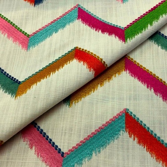 French Colors Multi Modern Flamestitch Fabric - Picture 3 of 6